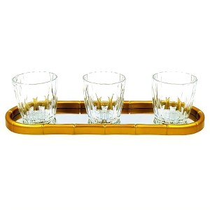 BANDEJA ESPELHADA COM 3 COPOS DECORATIVA AMIGOLD DOURADA